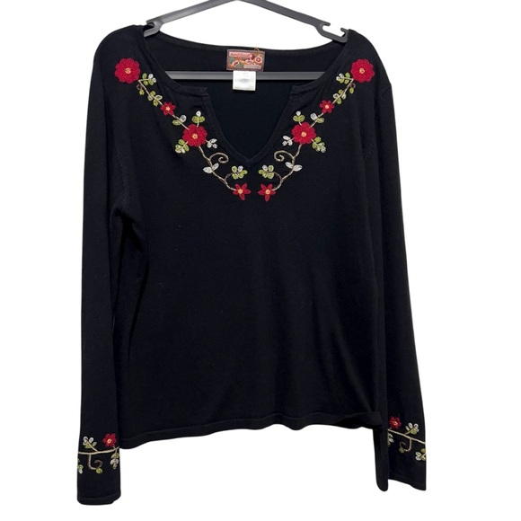 April Cornell • Embroidered Cotton Blend Long Sleeve Top Size M - Picture 2 of 6